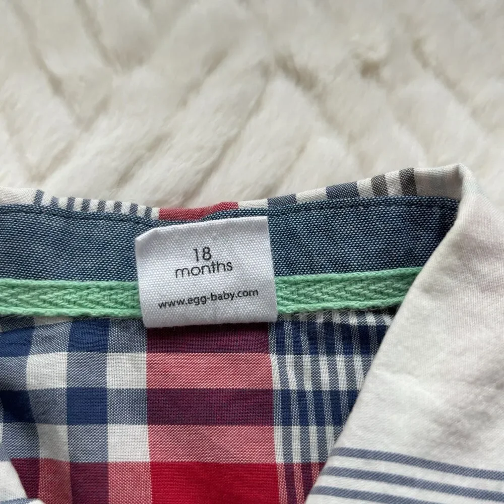 Egg by Susan Lazar 18M Plaid Short Sleeve Romper Red Blue Check Cotton